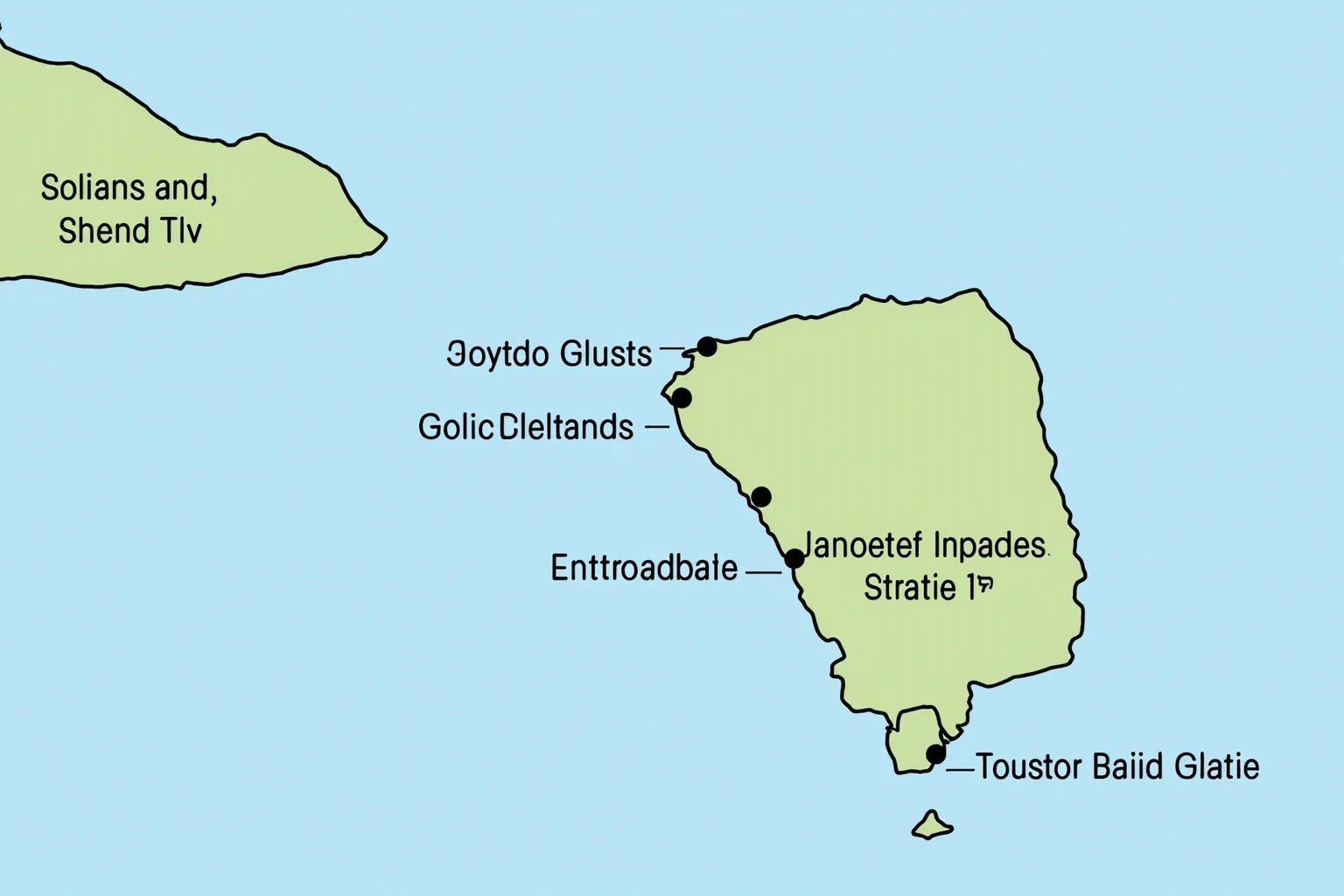 A simple illustration of a labeled island map showing a delta island referenced in a historical storm's naming