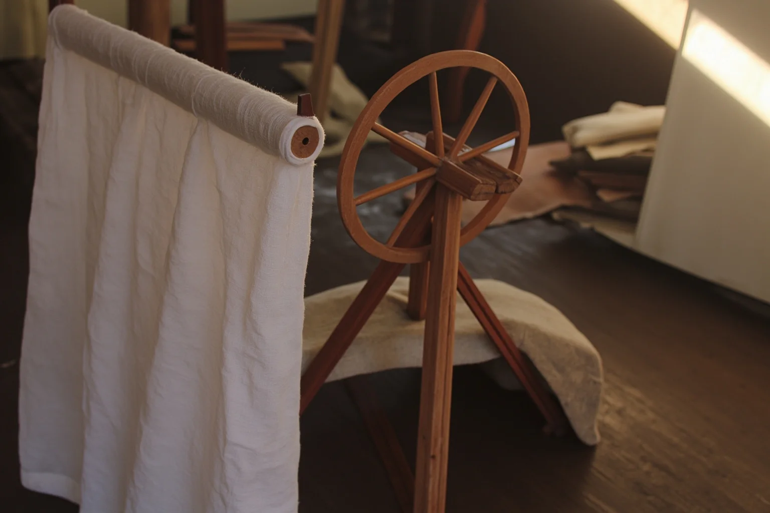 20 Famous Historical Quotes That Were Taken Out of Context 18 A simple rural Indian spinning wheel and modest white cloth in soft natural light, symbolic of nonviolent philosophy