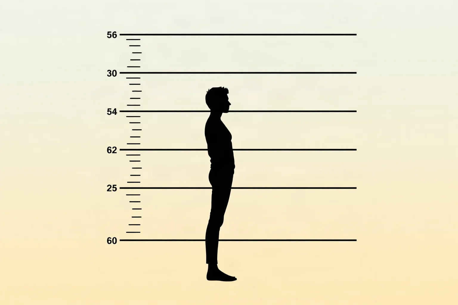 A simple silhouette outline showing average human height comparison against a measuring scale