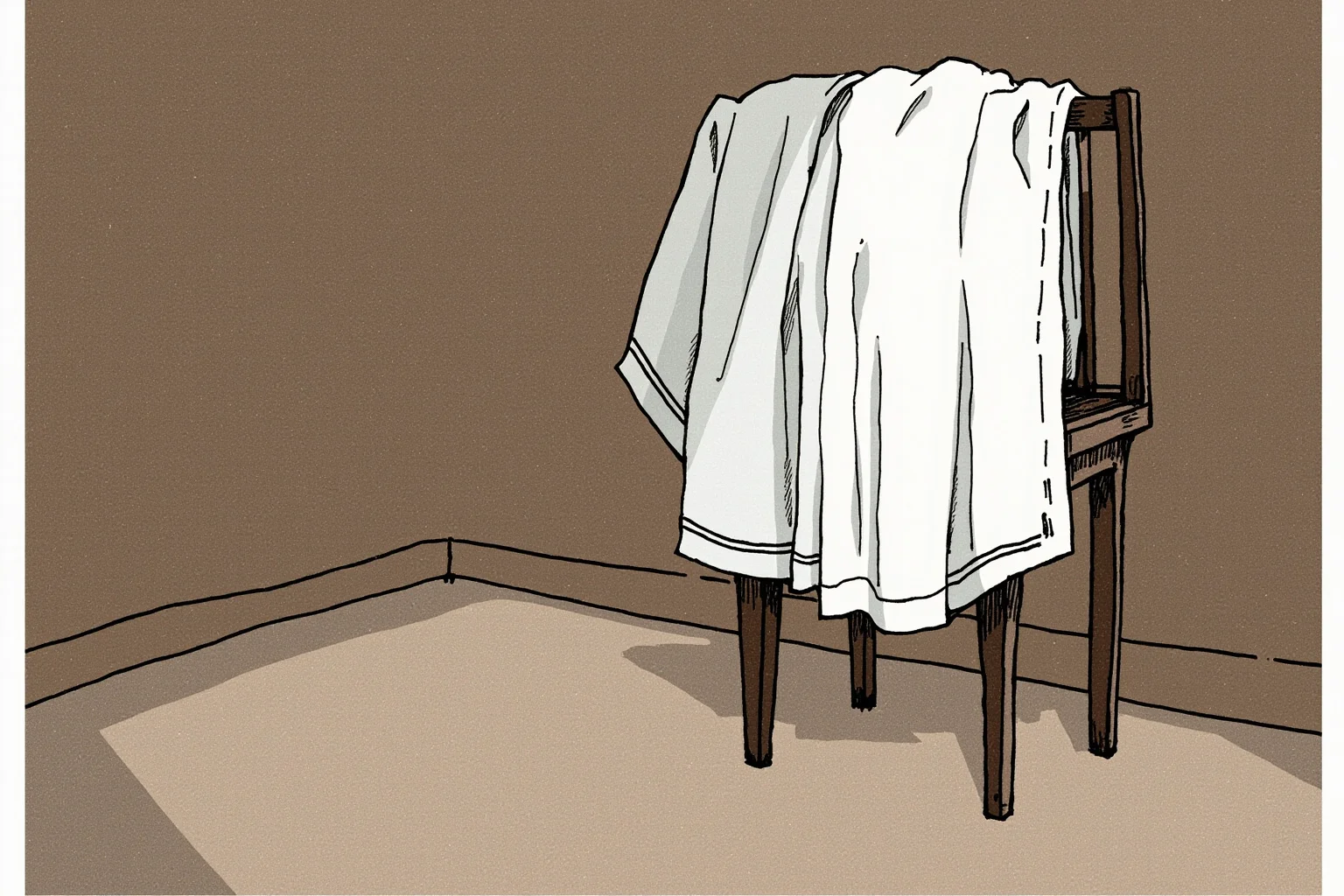 21 Beloved Historical Figures Who Are Controversial Today 17 A simple white sari draped over a wooden chair in a humble room, symbolic humanitarian-themed illustration, no real person shown