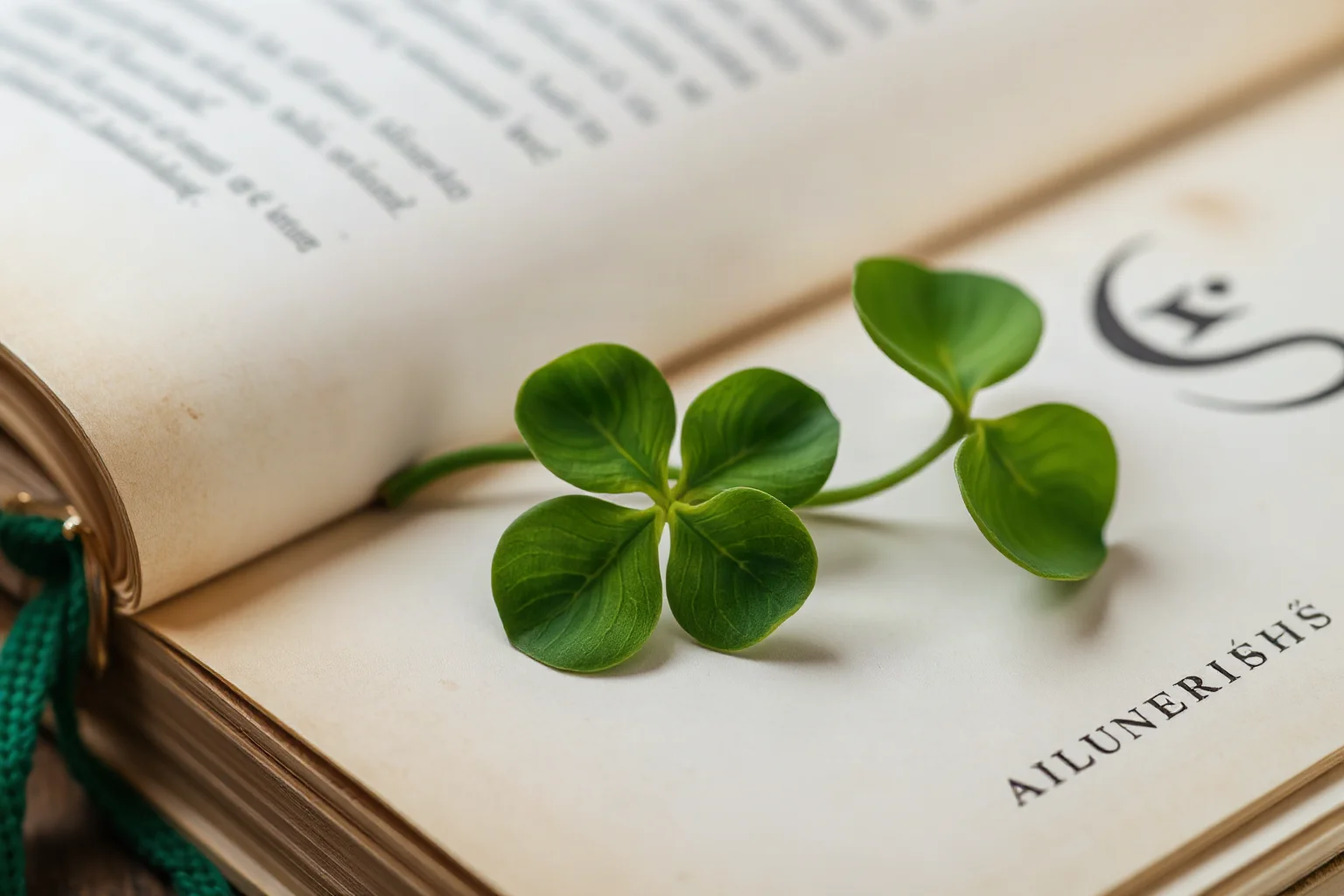 A single green shamrock resting on an old book, symbolizing a well-loved but unverified legend