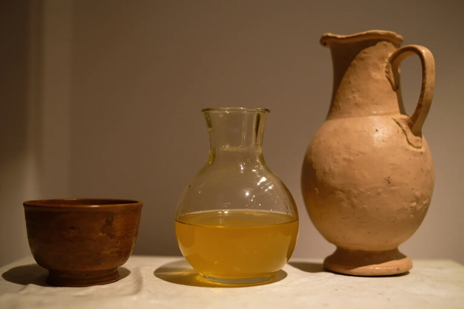 Ancient Greek Diet: 20 Foods Ancient Greeks Ate on a Daily Basis 21 A small clay jug of vinegar beside a bowl of honey-vinegar mixture, ancient Greek kitchen still life