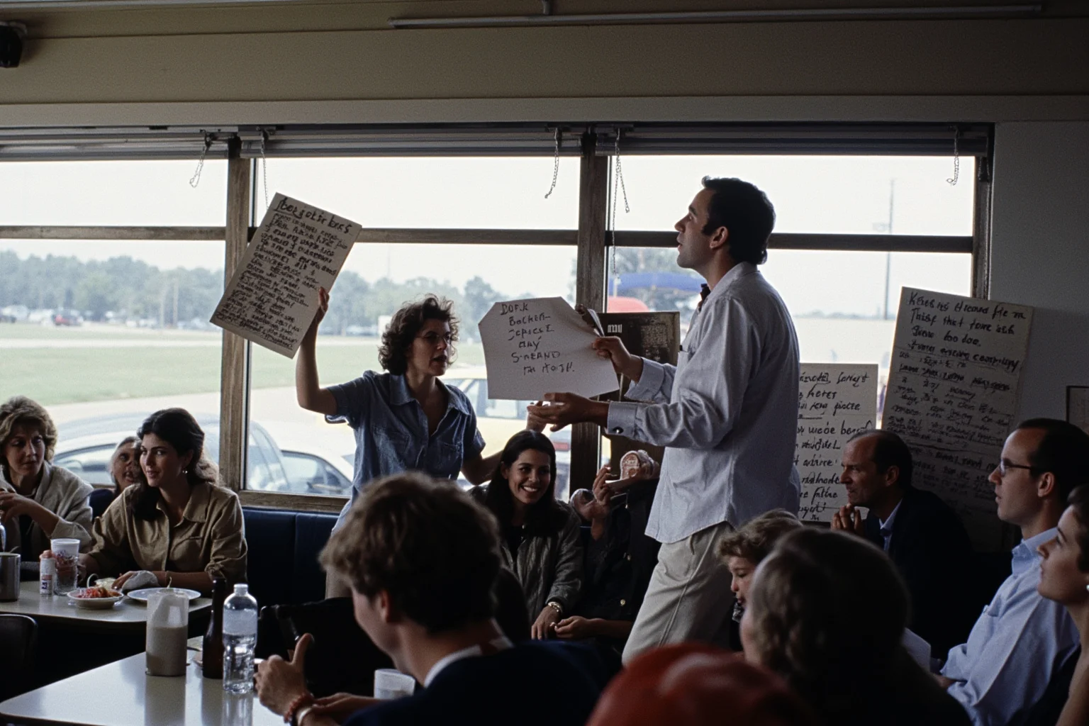 22 of the Greatest Comeback Stories in History 20 A small-town diner campaign rally scene from the early 1990s with handwritten signs and a crowd of supporters