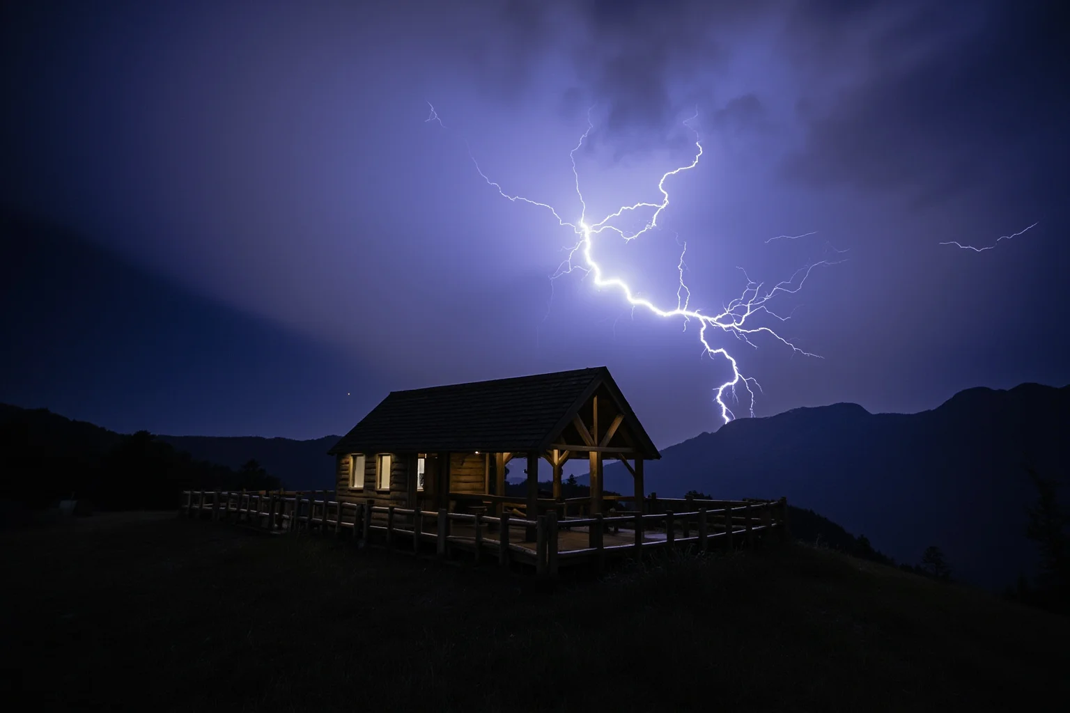 The Human Lightning Rod: The Man Who Was Struck Seven Times 6 A small wooden ranger station on a ridge with lightning flashing in the sky above
