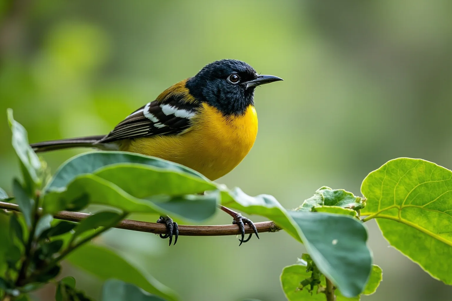 Recently Extinct Animals: A Complete List From the Last 10–20 Years 4 A small yellow-and-black Hawaiian forest bird perched among green tropical leaves, illustrative wildlife art style