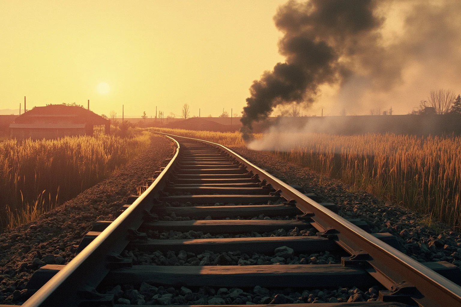 False Flag Operations That Quietly Changed World History 4 A smoking section of railway track in a rural Manchurian landscape at dawn, historical illustration style