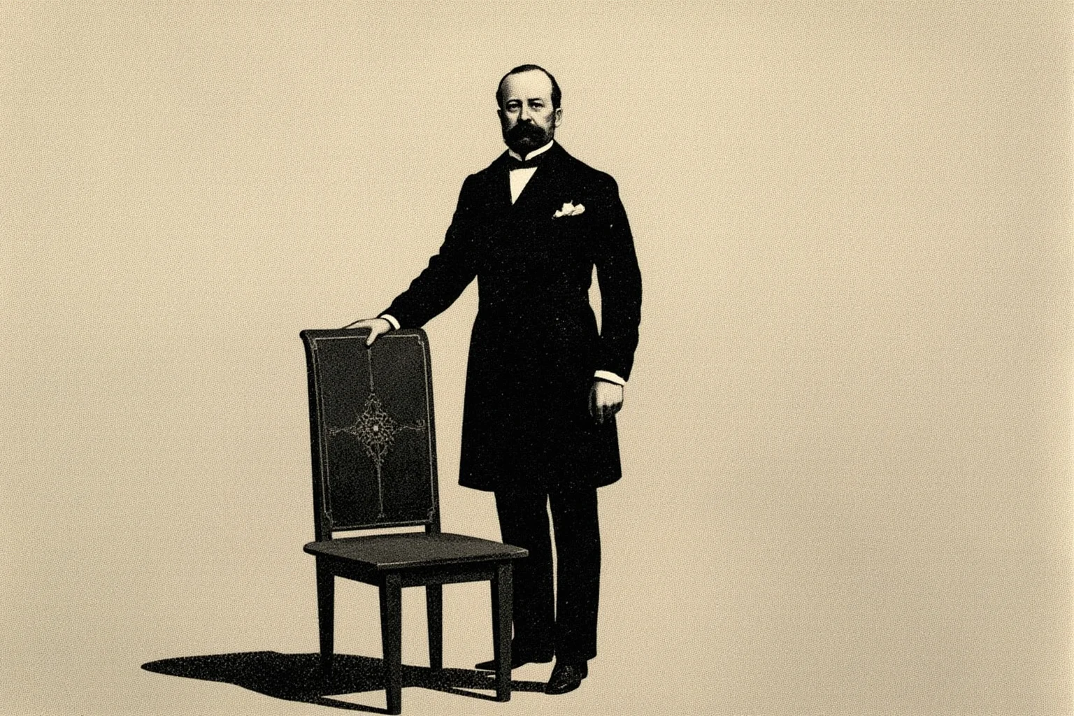 Historical Figures Who Died Of A Broken Heart 16 A solemn illustration of a Victorian-era royal figure in mourning black standing beside an empty chair