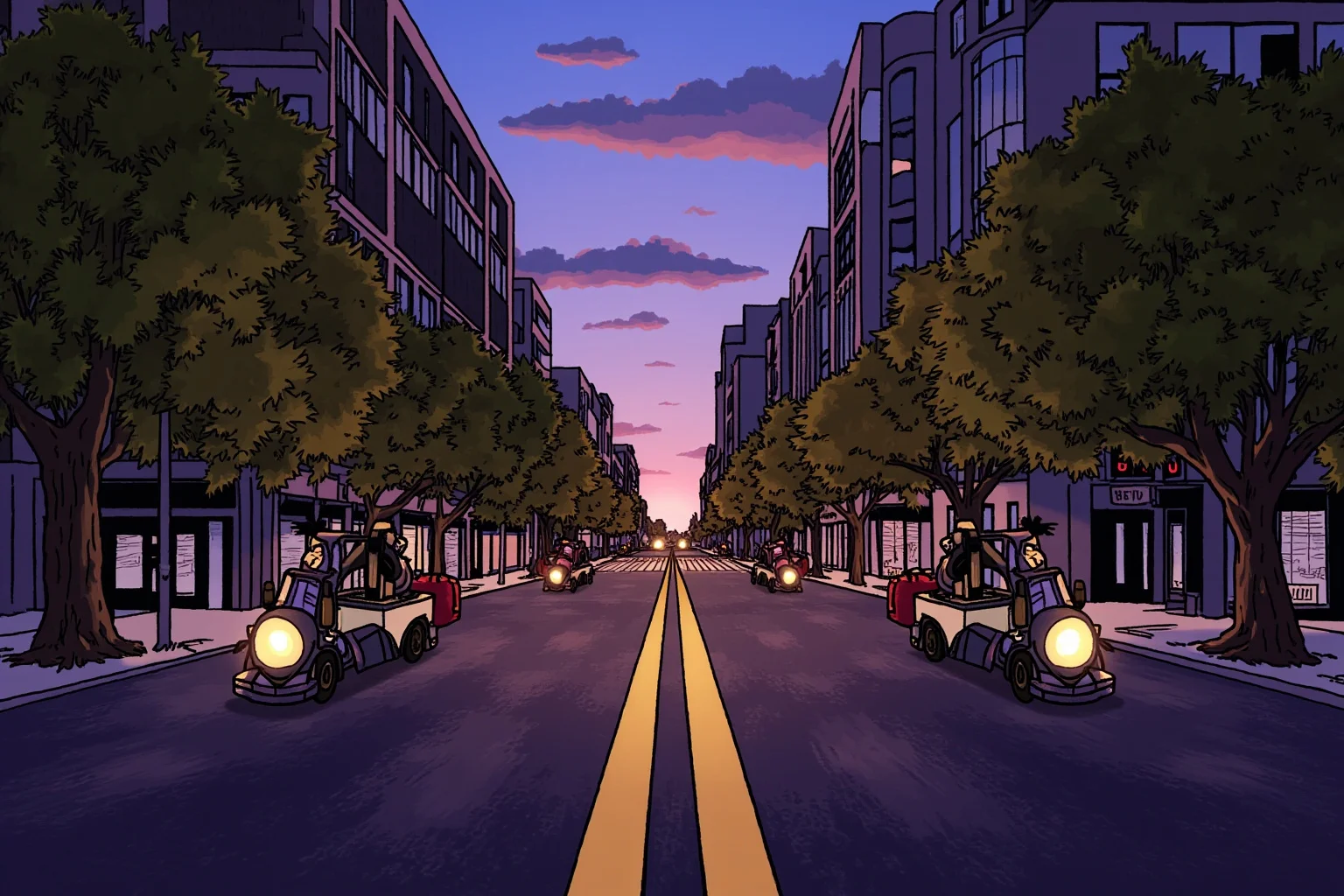 Mardi Gras Krewes: How Parades Turned Into Power And Pop Culture 16 A somber illustration of an empty parade route at dusk, symbolizing a parade tradition that quietly ended