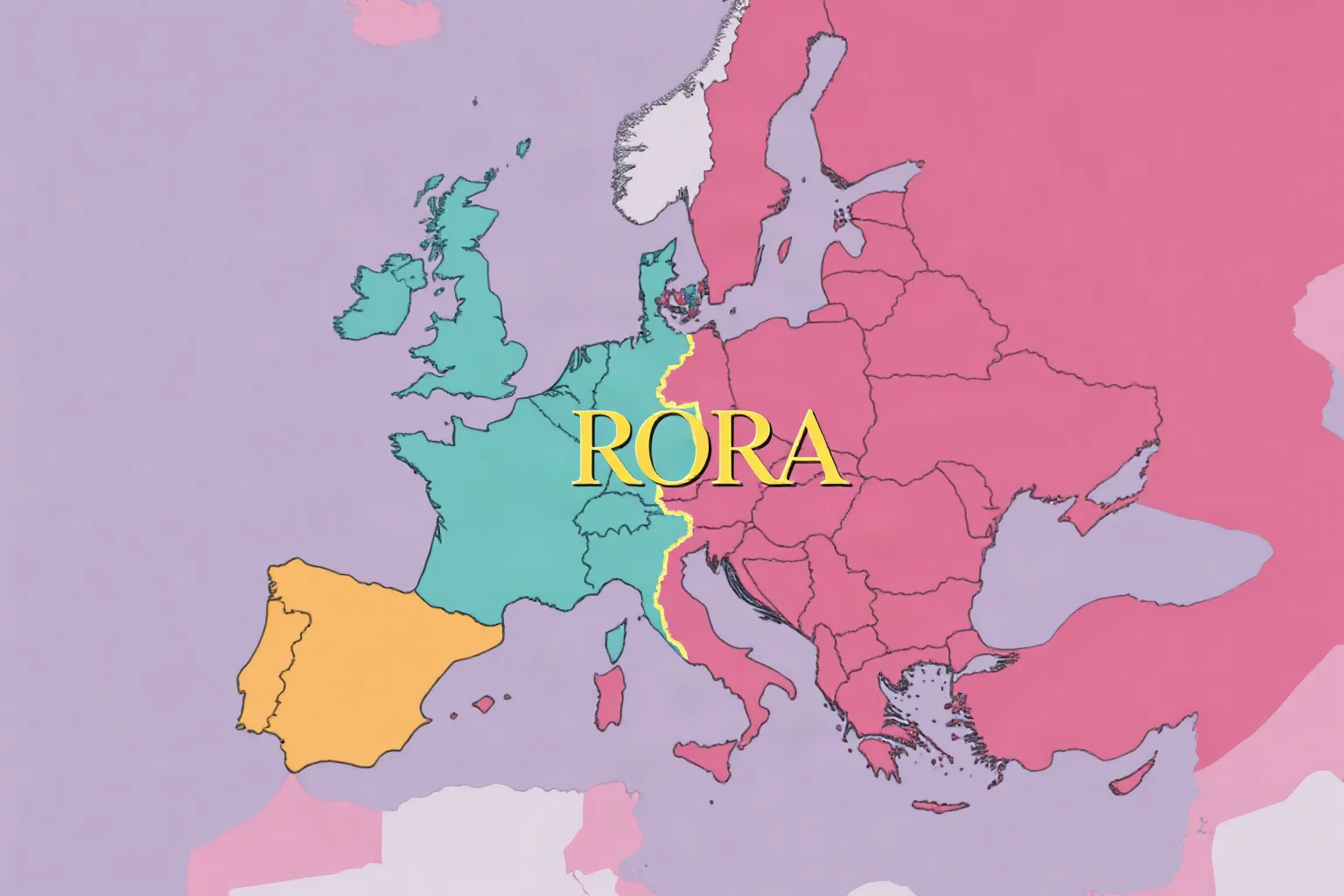 A split map illustration showing European territory dividing into two royal branches