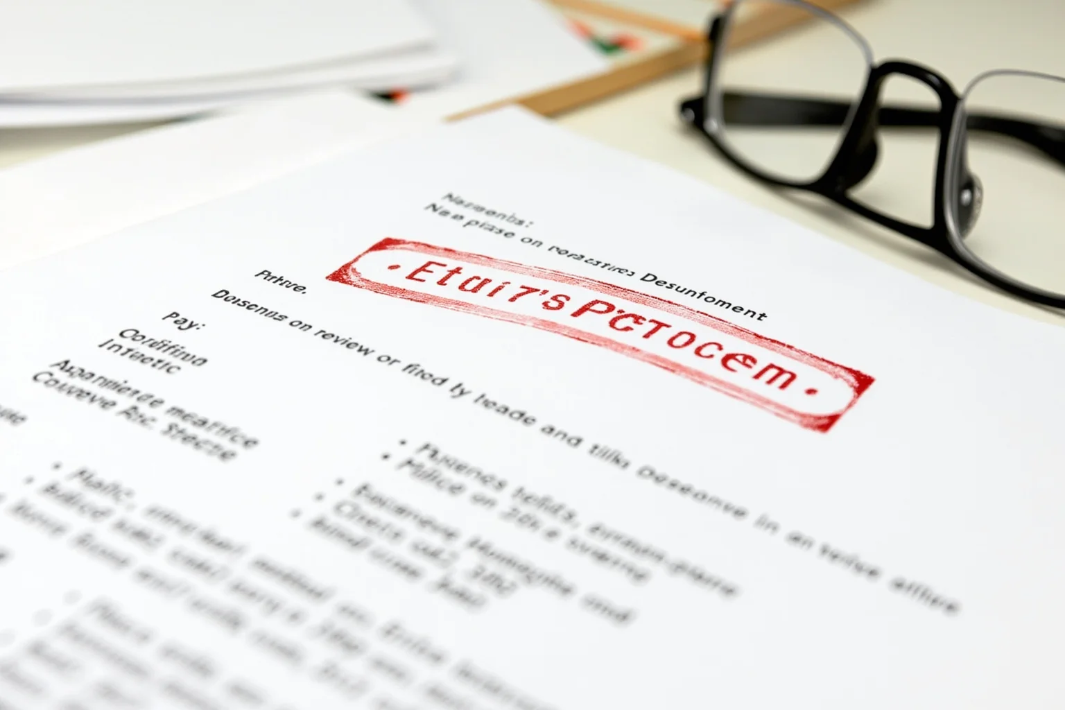 A stack of ethics review documents with a stamp reading 'approved', representing new research ethics standards