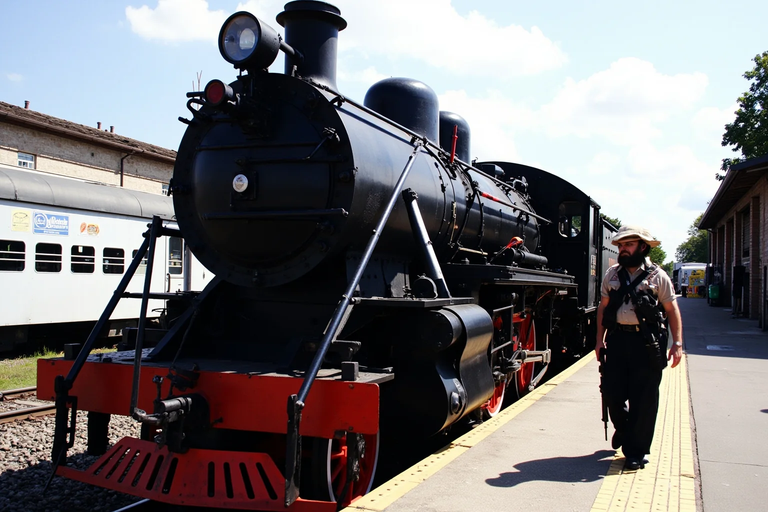 Legendary Cases Involving the Pinkerton Detective Agency 16 A steam locomotive with armed rail guards patrolling a wooden depot platform