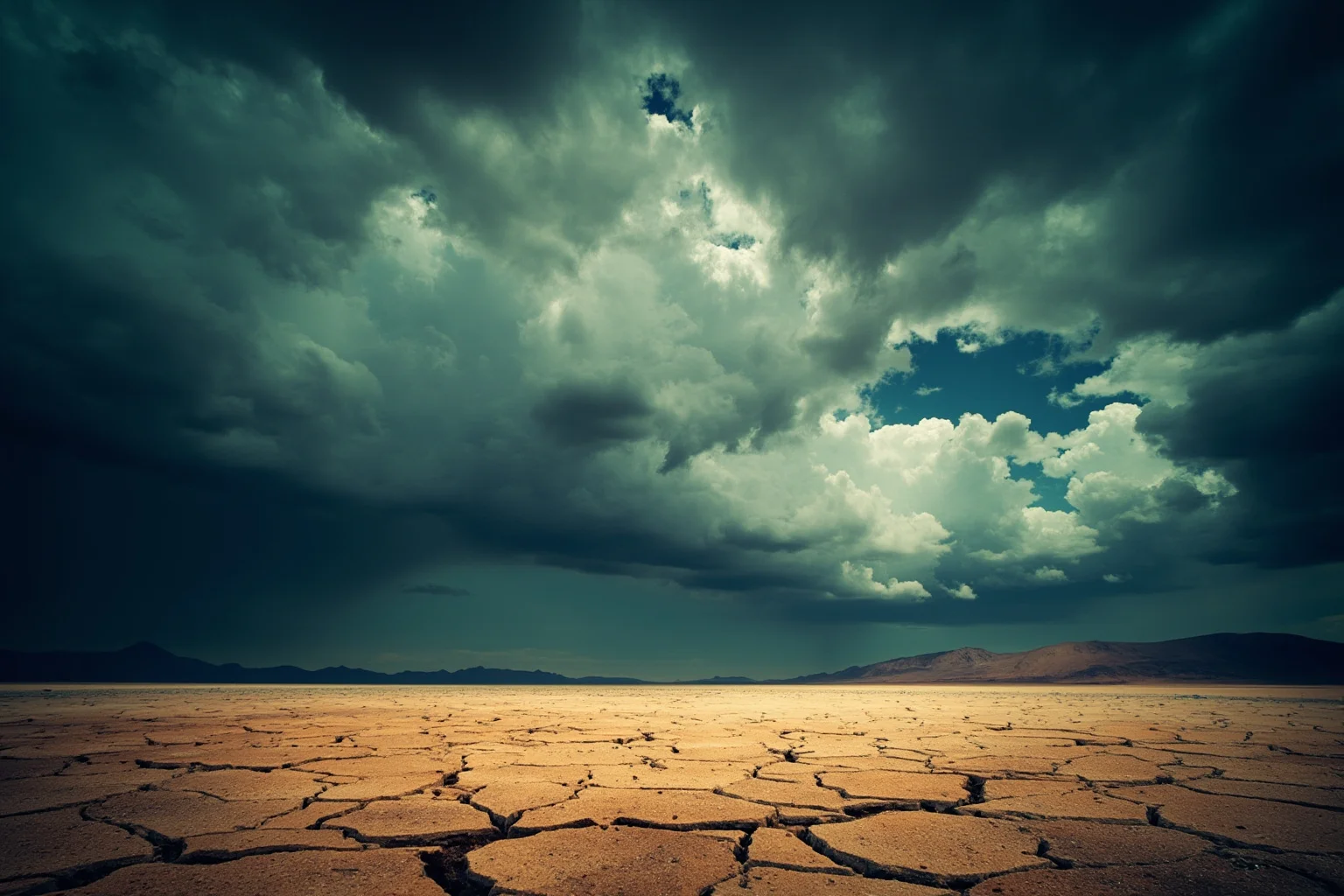 Words of Wisdom: 20 of Albert Einstein's Greatest Quotes 14 A stormy sky over a cracked desert ground, symbolizing fear, greed, and turmoil