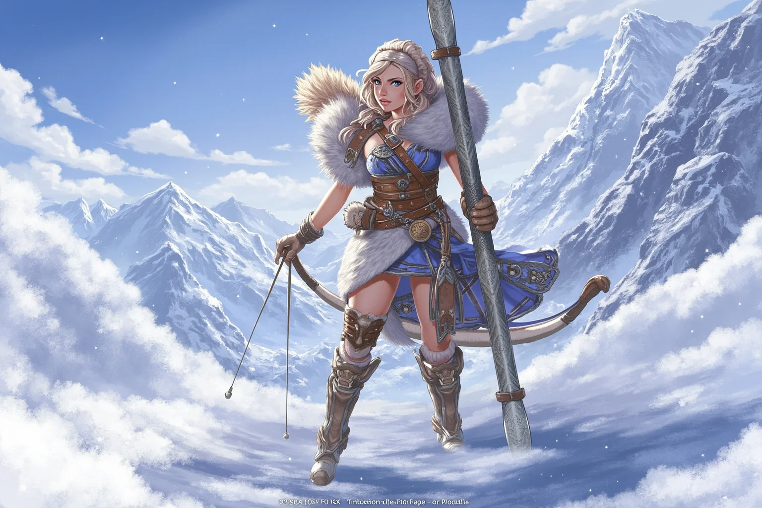 From Thor to Loki: 20 Gods, Goddesses, and Heroes of Norse Mythology 12 A striking woman in fur and skis, bow in hand, standing on a snowy mountain ridge, wintry fantasy illustration