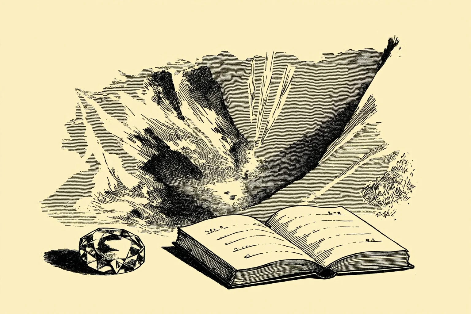 21 Beloved Historical Figures Who Are Controversial Today 4 A stylized diamond mine and colonial-era ledger book, symbolic of 19th-century African resource extraction, editorial illustration