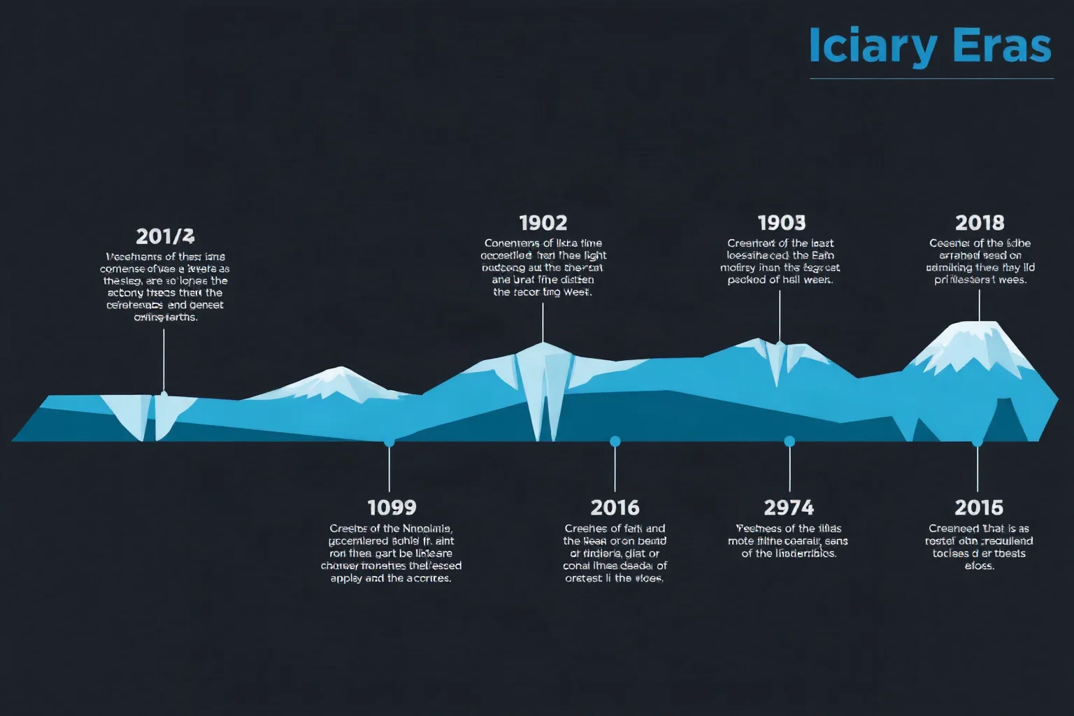 A stylized timeline graphic showing five distinct icy eras spread across Earth's long history