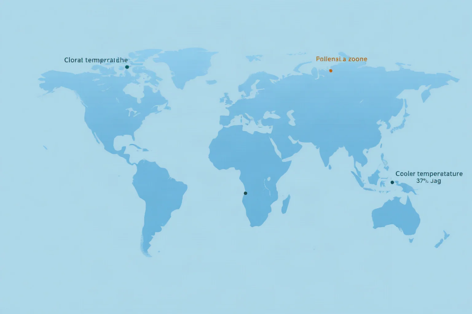 A stylized world map illustration showing cooler temperature zones spreading across continents, subtle blue overlay tones