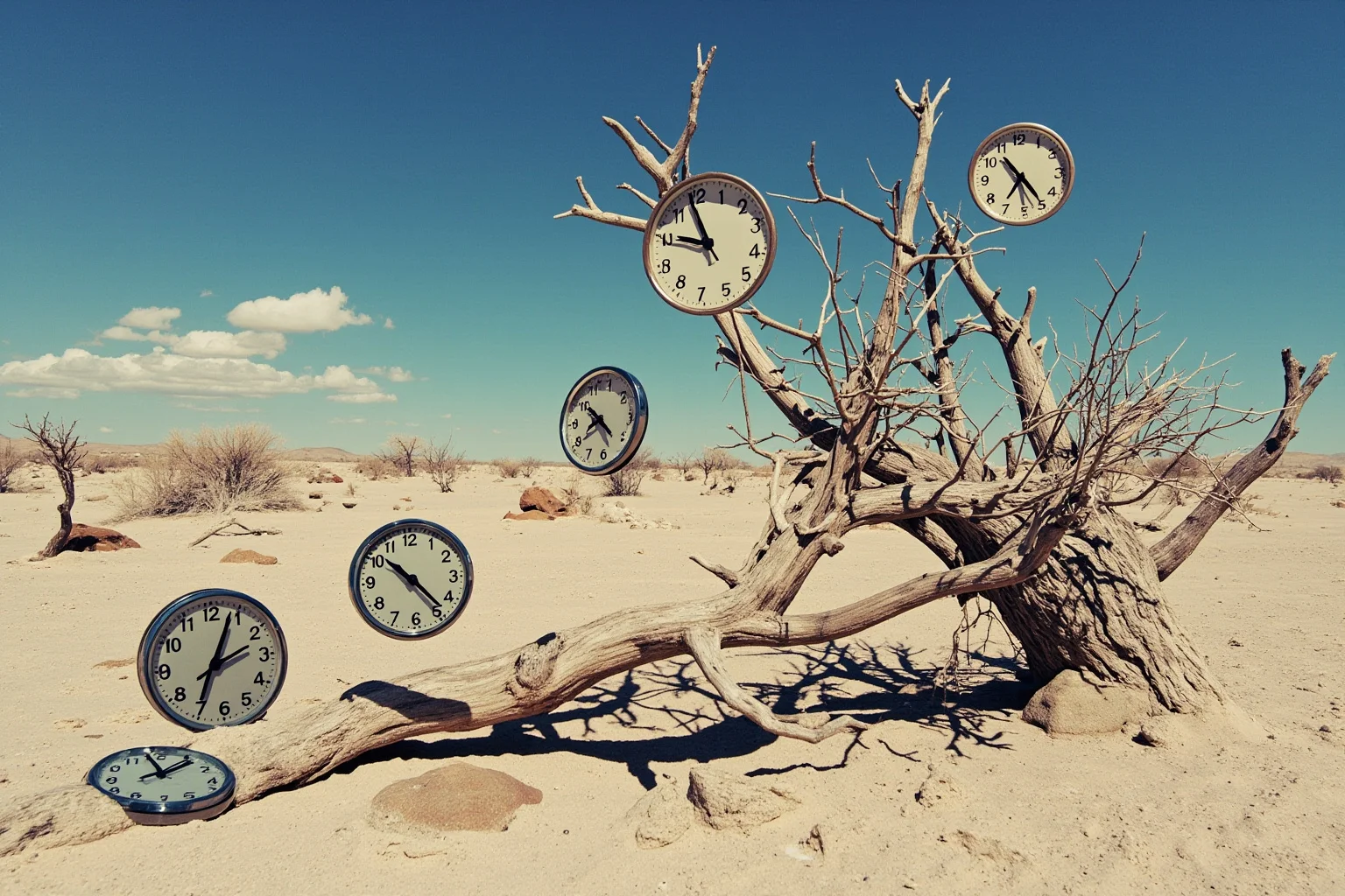 The Most Famous Historical Paintings in the World 11 A surreal desert landscape with melting clocks draped over barren tree branches and rocks