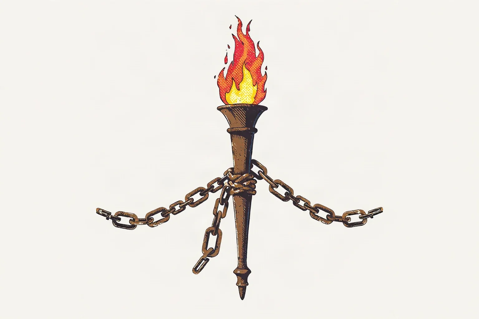A symbolic illustration of broken chains and a torch representing freedom, historical art style