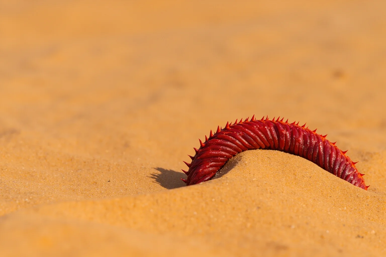Famous Cryptids: 10 You Know and 16 Wild Ones You Probably Don't 24 A thick red worm-like creature partially emerged from golden desert sand dunes