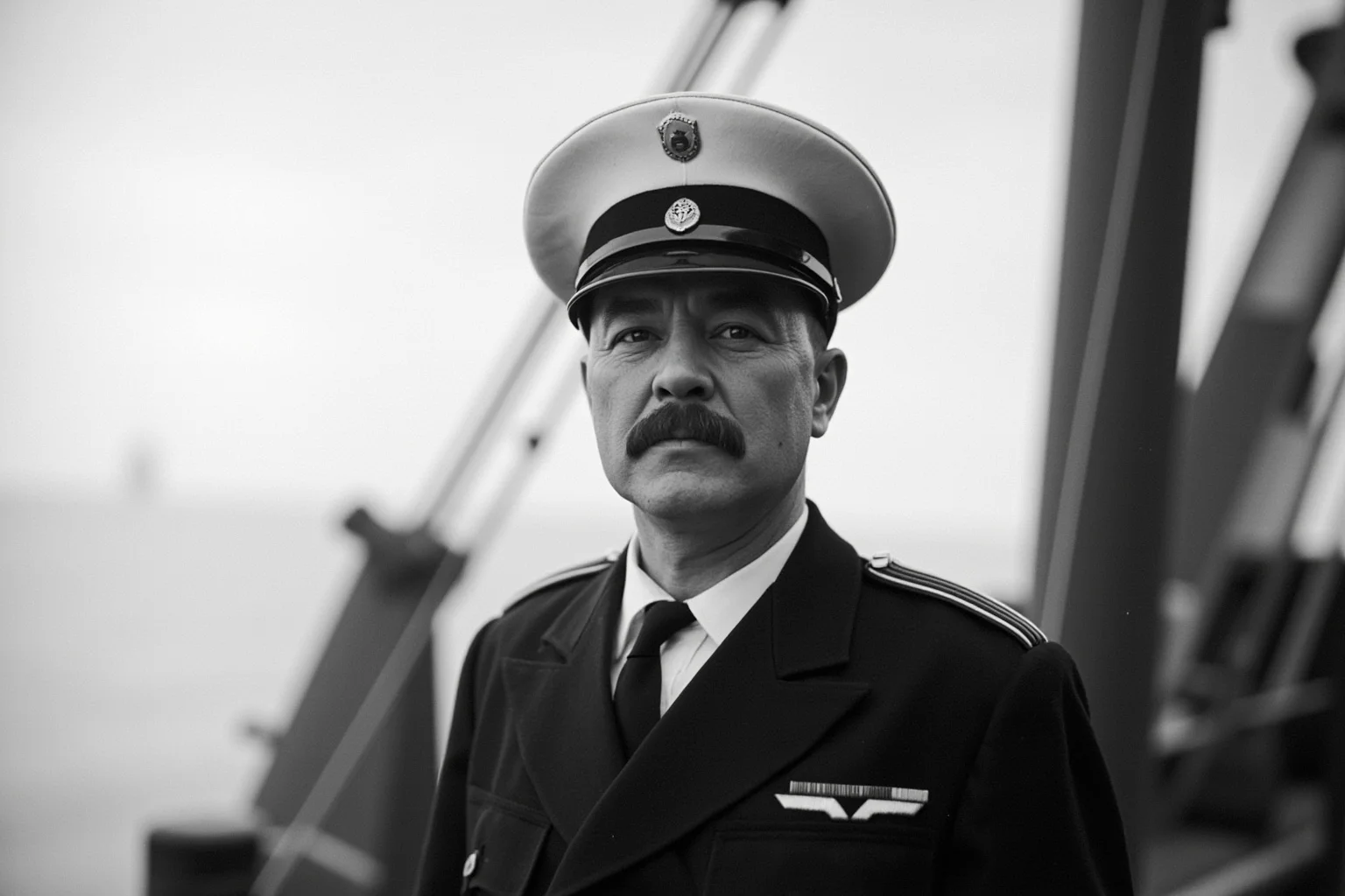 Historical Figures Who Boarded the Titanic — And 10 Who Didn't Survive 5 A uniformed ship's officer with a peaked cap standing confidently on the deck of an early 1900s ocean liner