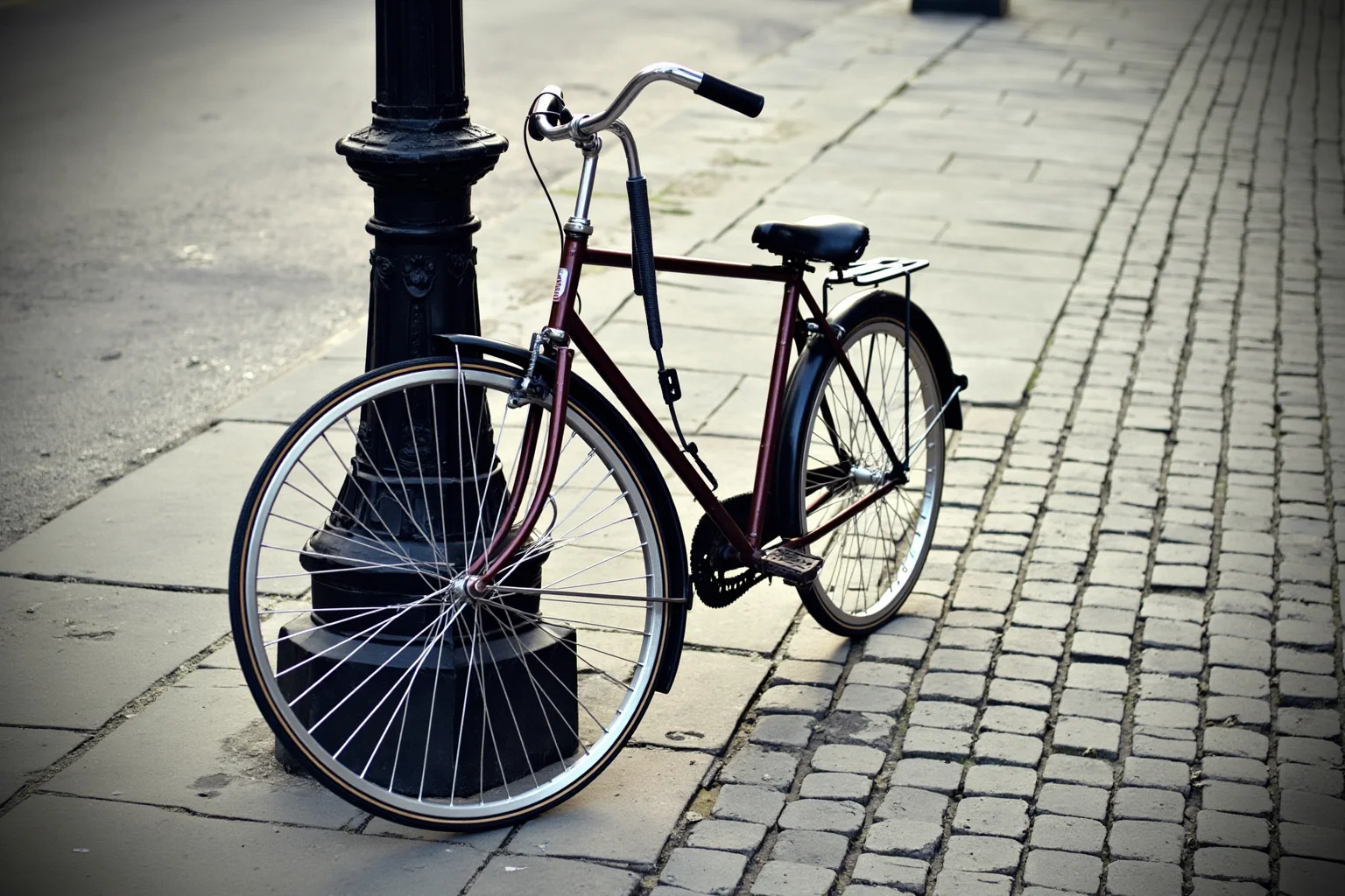 Words of Wisdom: 20 of Albert Einstein's Greatest Quotes 5 A vintage bicycle leaning against a lamppost on a cobblestone street, symbolizing balance and forward motion