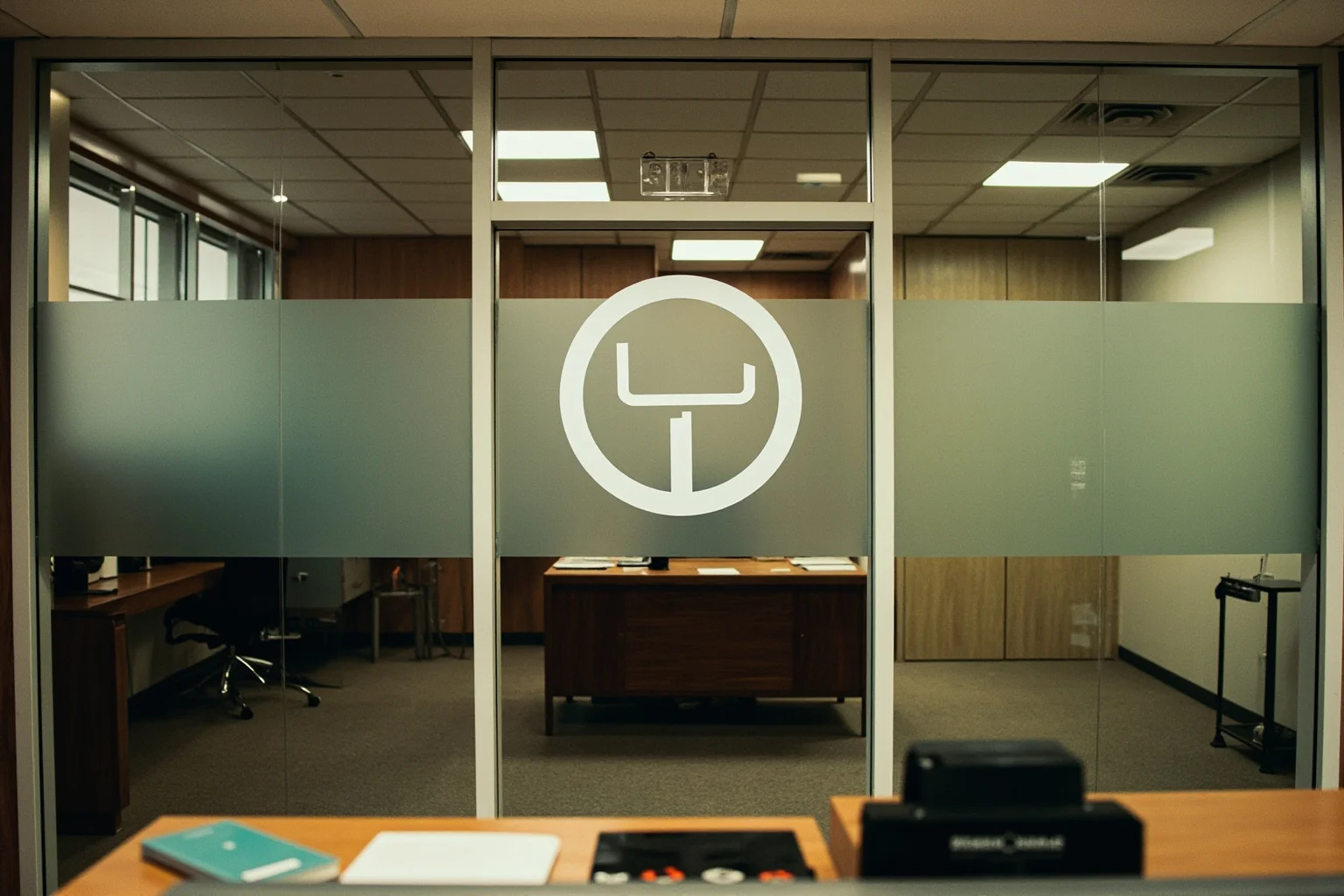 Incredible Facts About the Beatles' Greatest Band History 23 A vintage business office with a company logo on frosted glass doors, 1960s corporate aesthetic