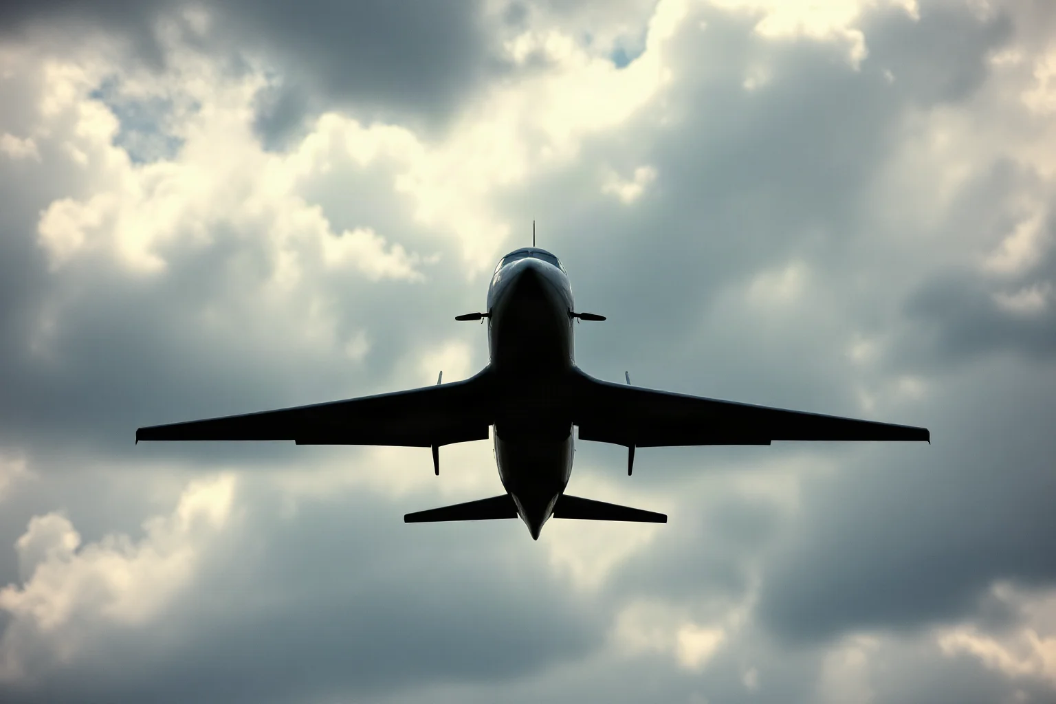 A vintage jet plane silhouette against a cloudy sky, symbolic and moody illustration