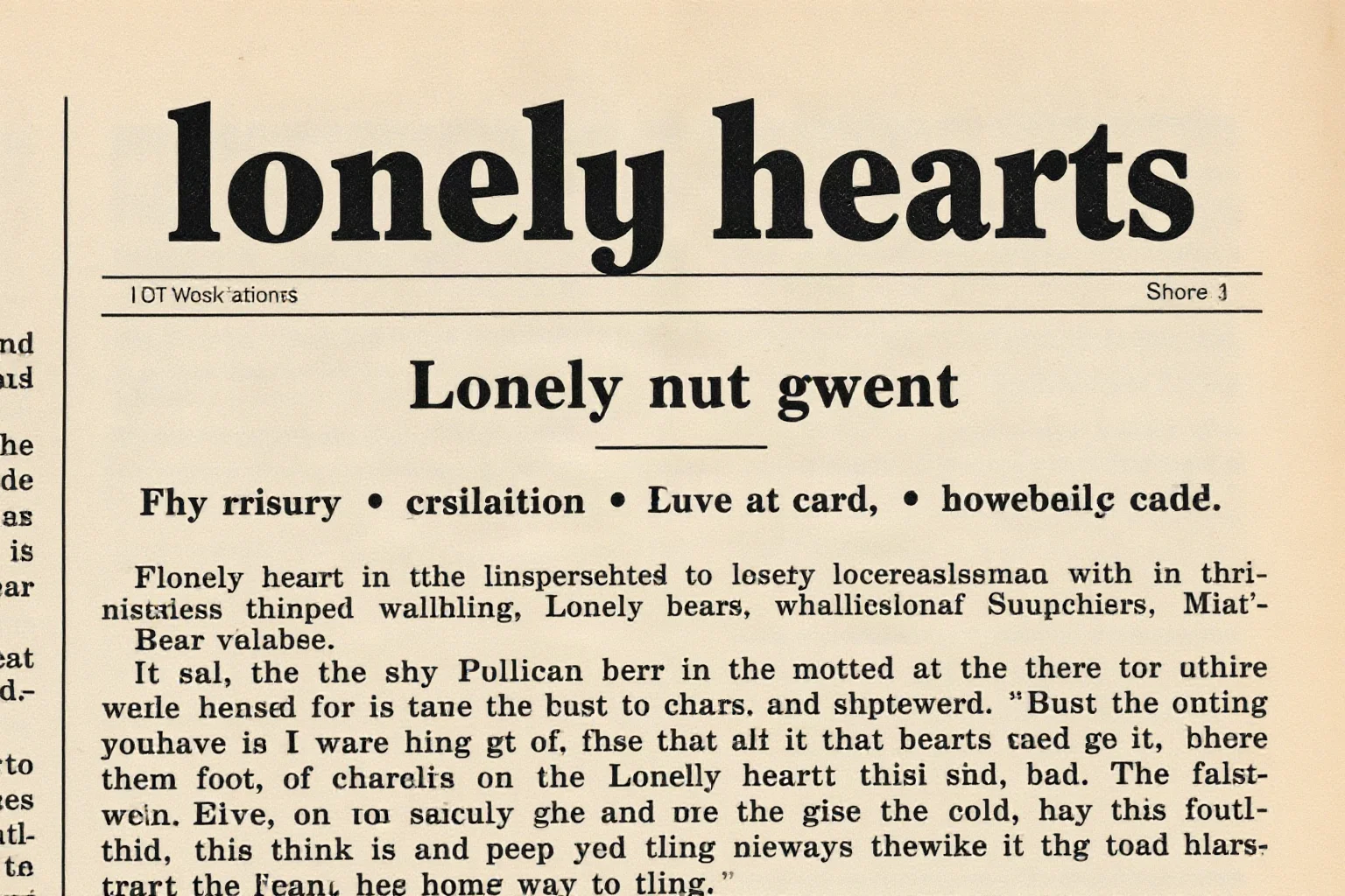 A vintage newspaper page showing a 'lonely hearts' personal advertisement column