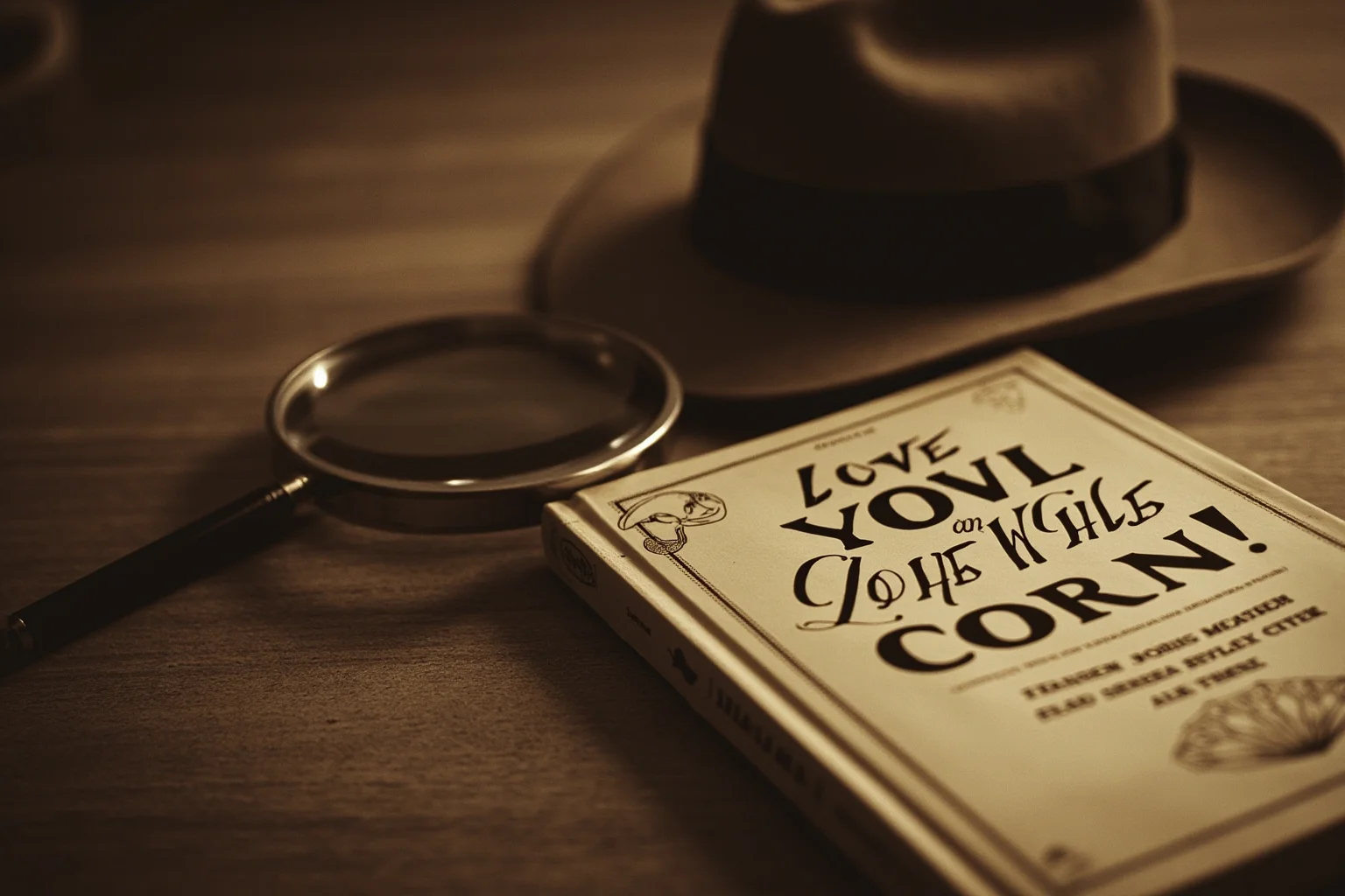 Legendary Cases Involving the Pinkerton Detective Agency 18 A vintage sepia-toned scene evoking an old detective novel cover with a magnifying glass and fedora