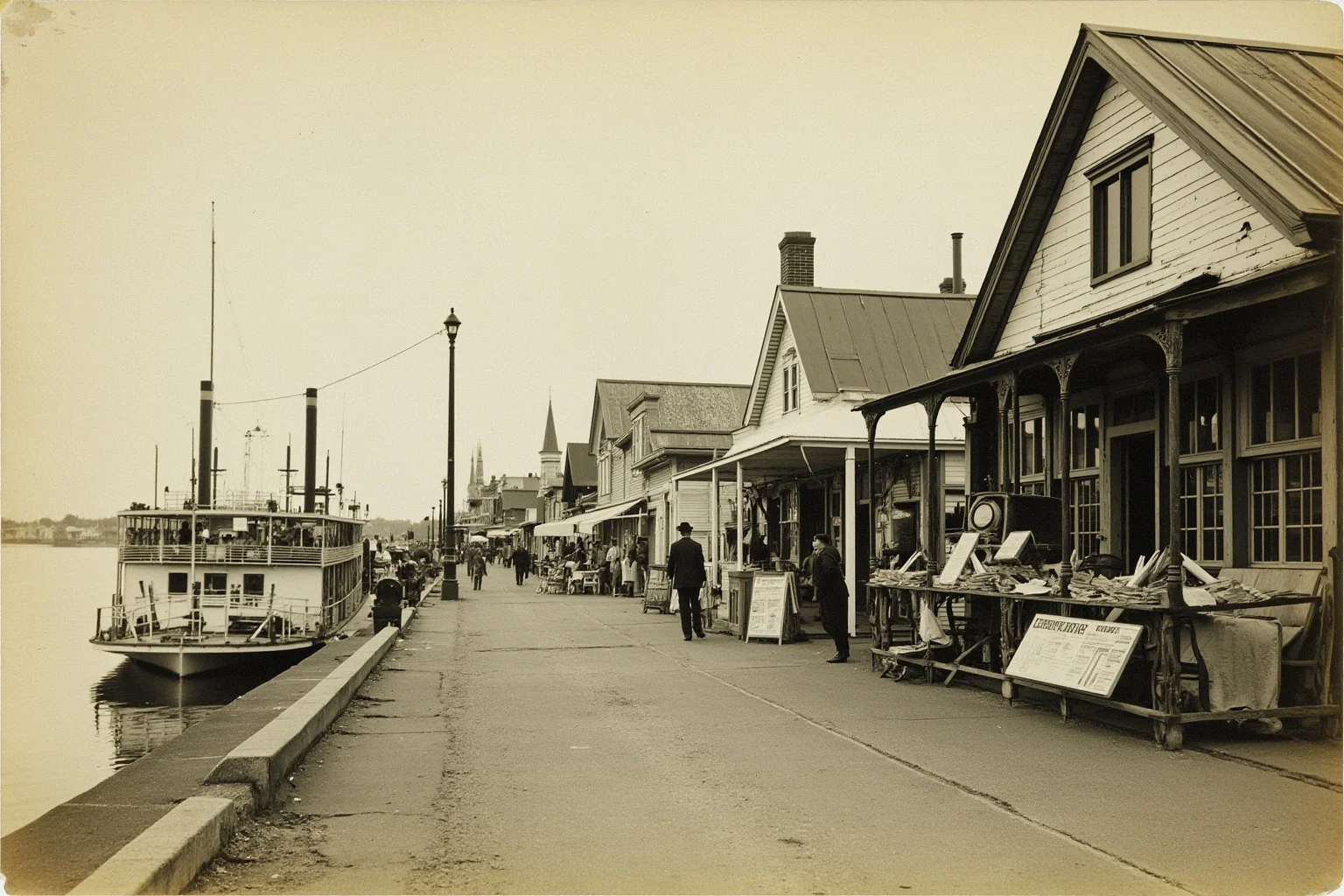 20 Famous Historical Quotes That Were Taken Out of Context 19 A vintage steamboat riverside town with a bustling 19th-century American newspaper stand