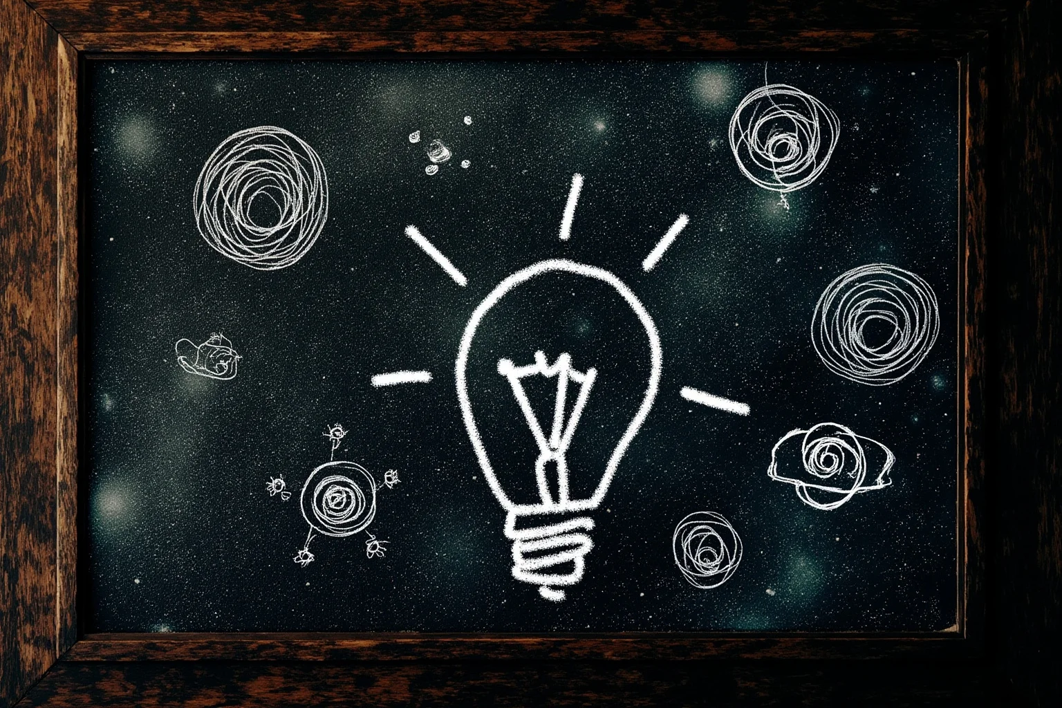 Words of Wisdom: 20 of Albert Einstein's Greatest Quotes 20 A vintage-style chalkboard covered in swirling galaxy doodles and a lightbulb icon, symbolizing imagination over knowledge