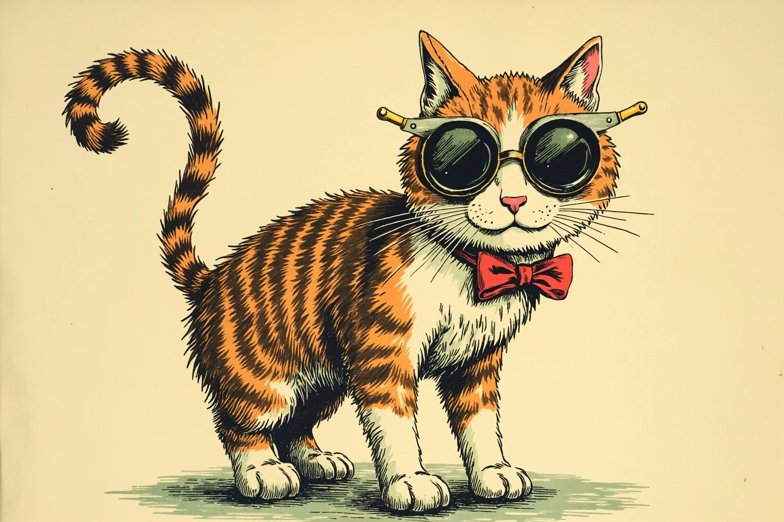 22 Lesser-Known Historical Events That No One Talks About 10 A vintage-style illustration of a curious cat with a whimsical spy-gadget theme, non-realistic and playful