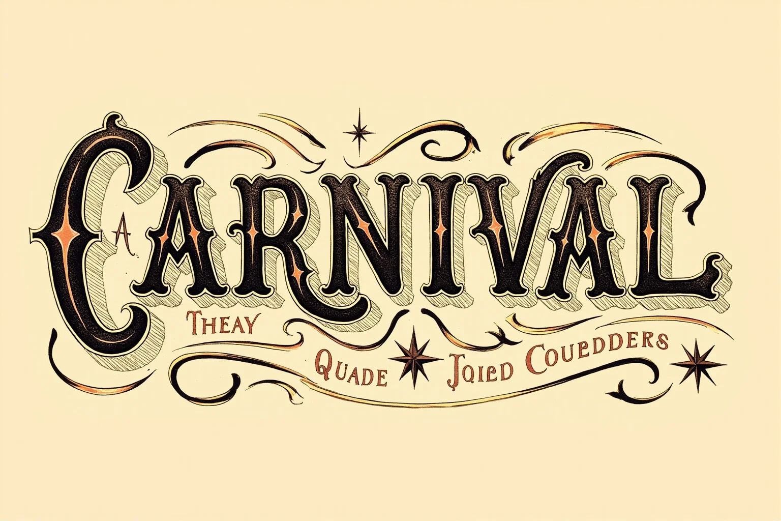 Mardi Gras Krewes: How Parades Turned Into Power And Pop Culture 3 A vintage-style illustration of ornate old lettering spelling out a festive Carnival-themed word