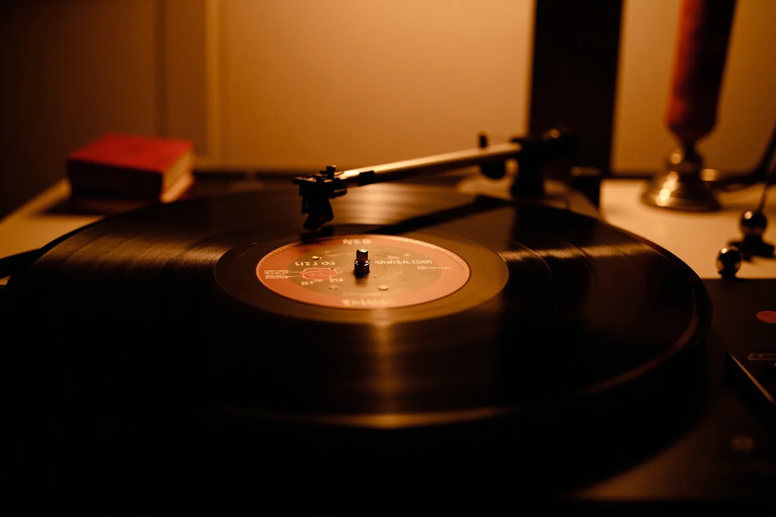 Incredible Facts About the Beatles' Greatest Band History 8 A vintage vinyl 45 rpm single spinning on an old record player, warm nostalgic lighting