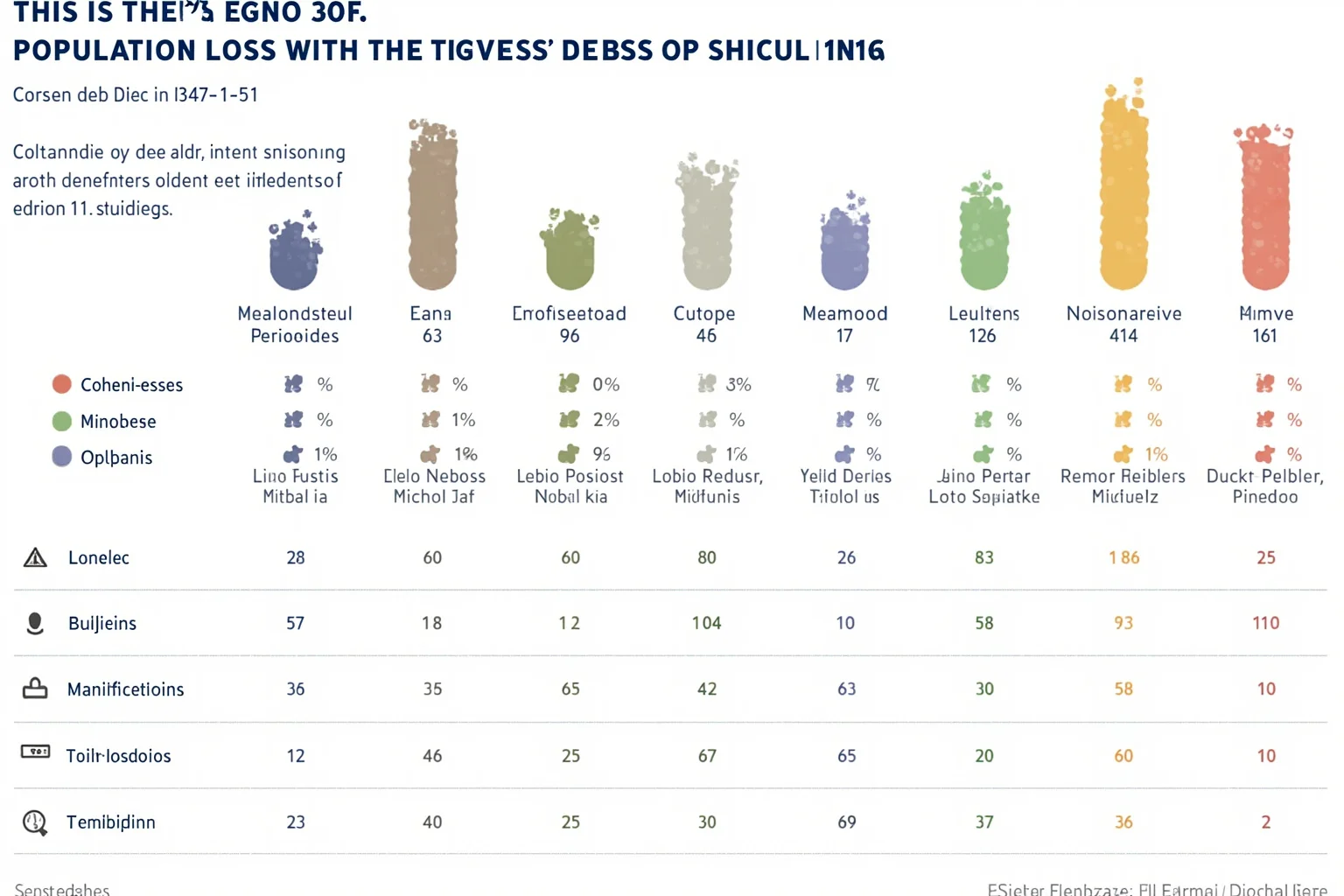 A visual comparison chart showing population loss percentages across different European regions during 1347-1351