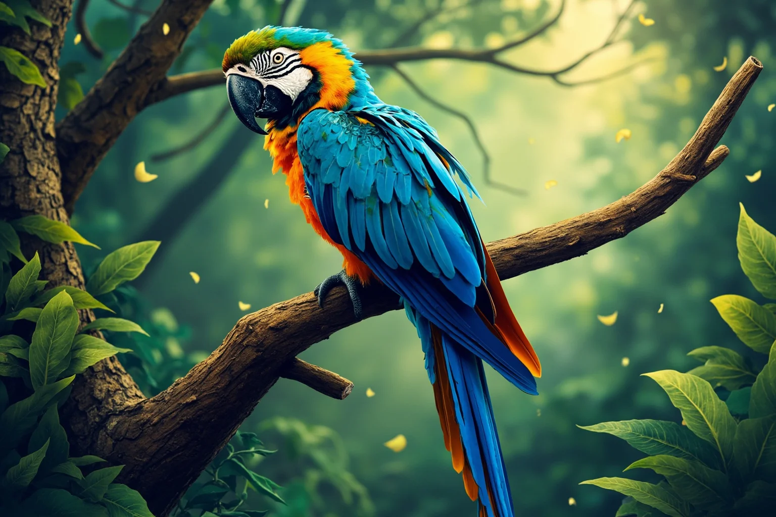 Recently Extinct Animals: A Complete List From the Last 10–20 Years 3 A vivid blue macaw parrot perched on a tree branch in a Brazilian tropical forest, illustrative wildlife art style