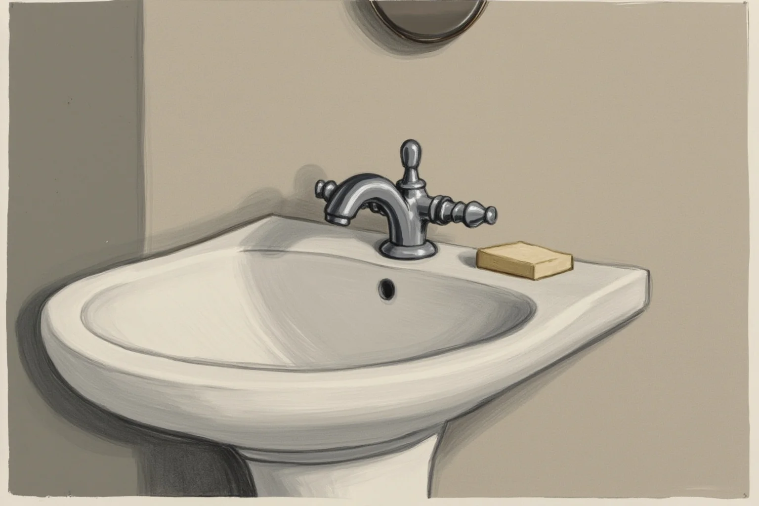 23 Facts About Hetty Green, the Billionaire Who Lived Like a Beggar 11 A washbasin and simple soap bar in a plain Victorian bathroom, muted tones, illustration style