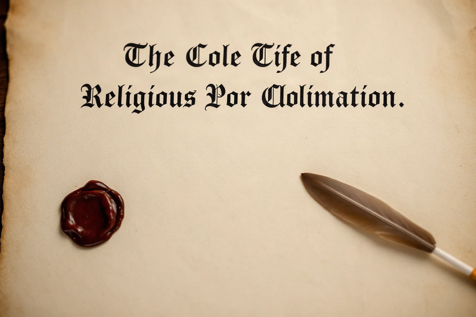 A weathered document with wax seal and quill pen, symbolizing a religious proclamation
