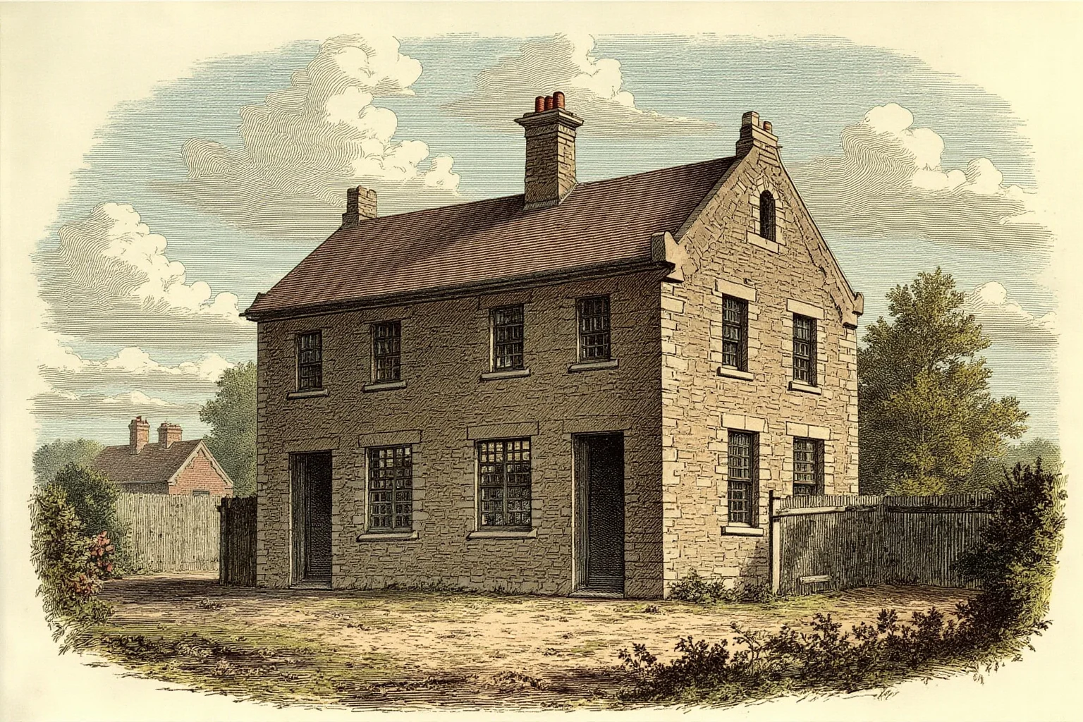 Familiars: The Long, Strange History of the Witch's Animal Companion 4 A weathered English village courthouse exterior in the 1600s, illustrated historical scene