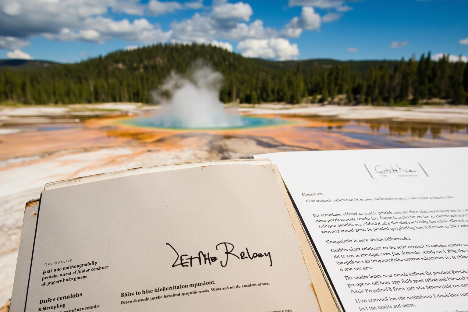 Facts About Ulysses S. Grant: 20 Facts and 10 Misconceptions Busted 18 A wilderness landscape with geysers and hot springs, with a presidential signature on an official document in the foreground
