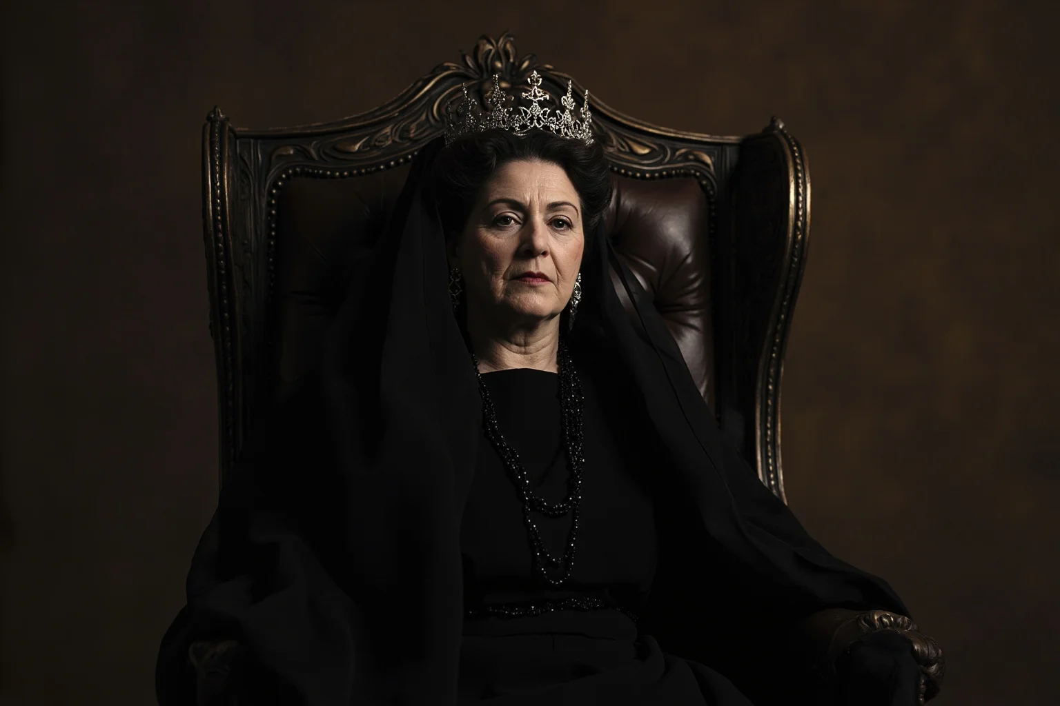 25 Greatest Historical Figures of the Victorian Era 2 A woman in Victorian royal regalia seated on an ornate throne, wearing a crown and mourning black, with a stern dignified expression
