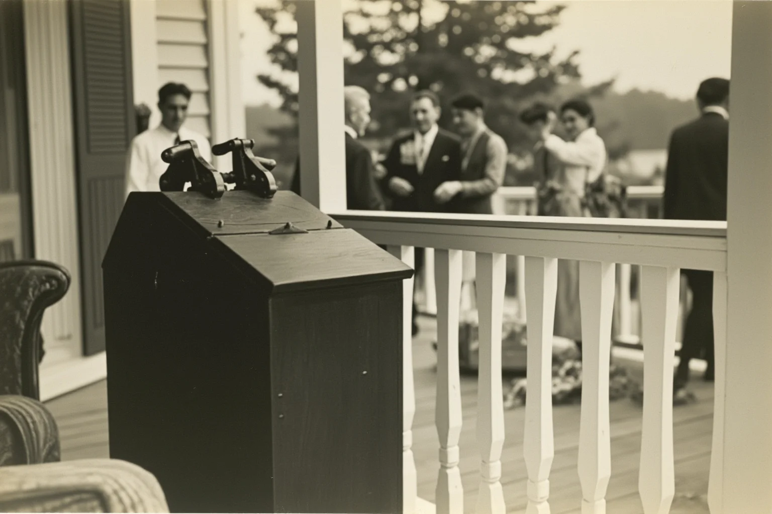 22 Things Every American Home Had in the 1920s 19 A wooden hand-cranked ice cream freezer bucket on a porch during a 1920s summer gathering