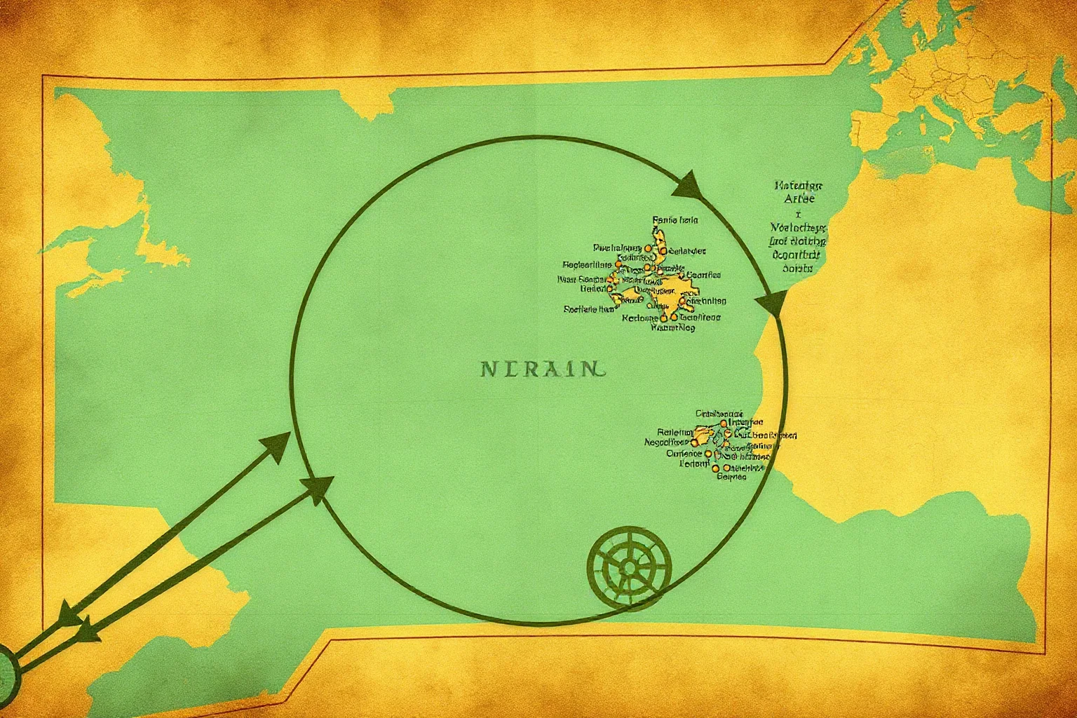 A World War 2 era military map with arrows showing an army encircling a large city, aged paper texture