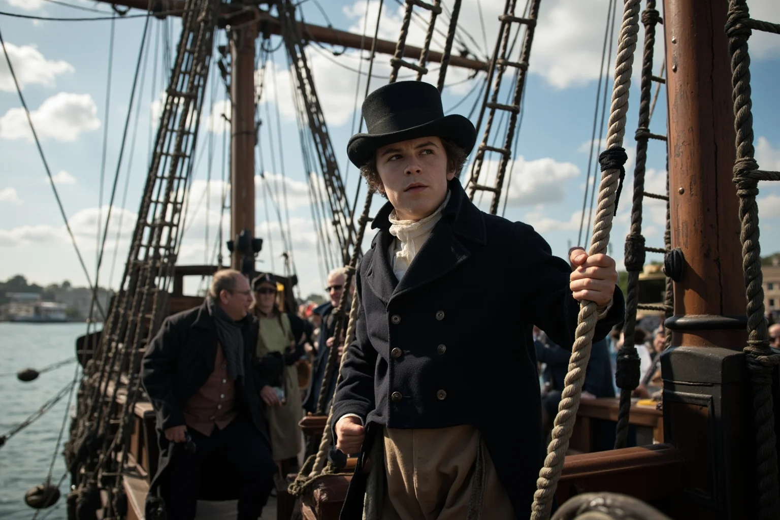 14 Presidents Who Never Served in the Military (And 10 Who Did) 5 A young 19th-century diplomat boarding a sailing ship bound for Europe, formal coat and top hat, dockside scene