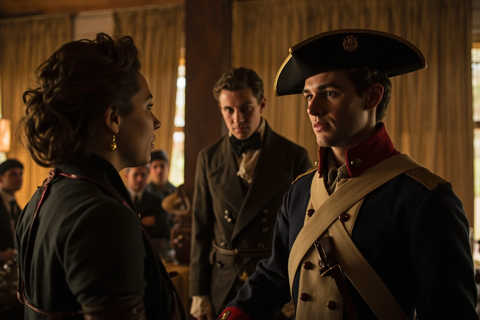 Facts About Ulysses S. Grant: 20 Facts and 10 Misconceptions Busted 8 A young man in 1840s military uniform meeting a woman at a social gathering, with a brother figure in the background introducing them