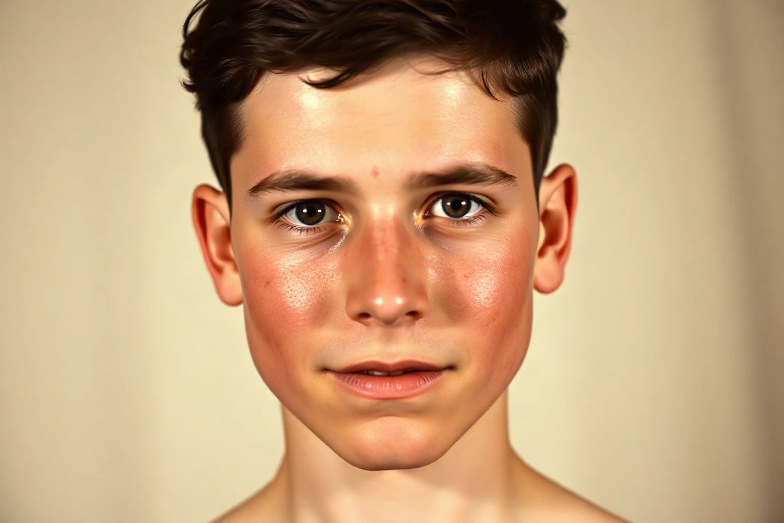 A young man with rapid growth symptoms from the 1920s era, showing signs of gigantism