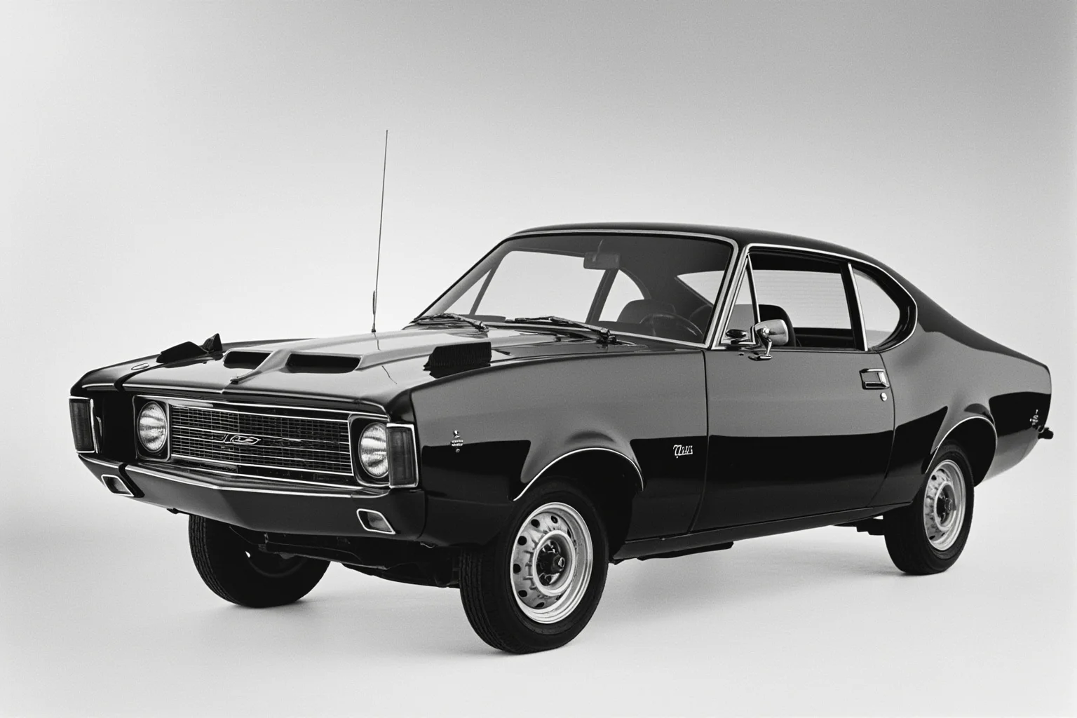 A youthful 1960s fastback coupe with a long hood, sporty stance, and simple round headlights