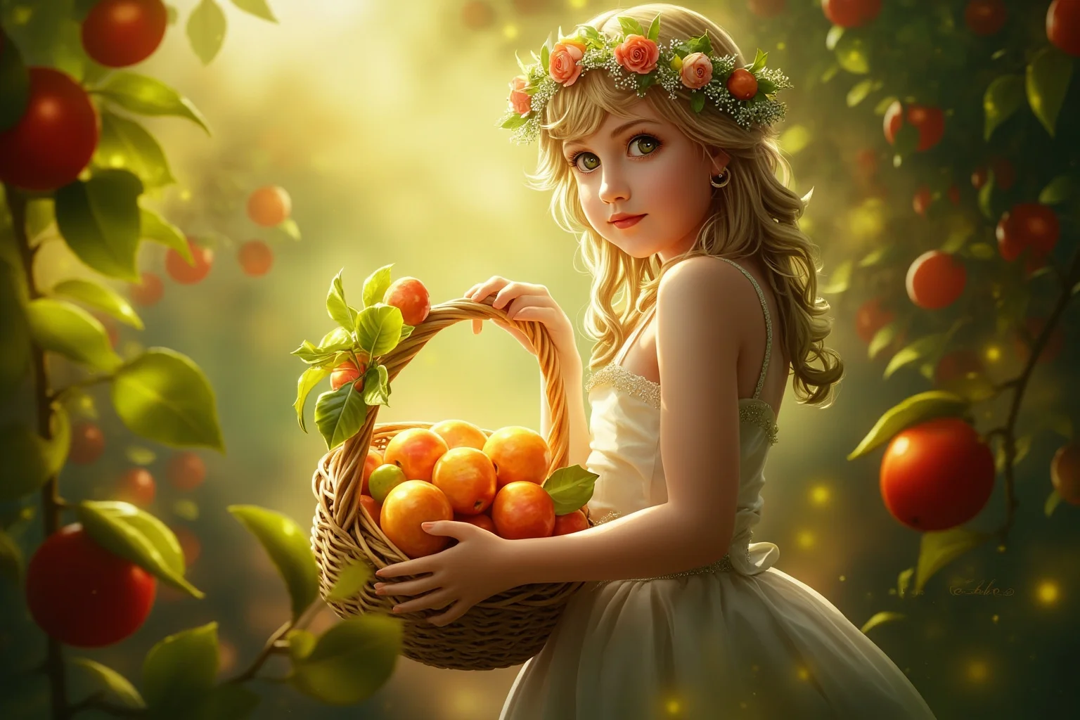 From Thor to Loki: 20 Gods, Goddesses, and Heroes of Norse Mythology 13 A youthful goddess holding a basket of glowing golden apples in an orchard, soft magical lighting, fantasy illustration