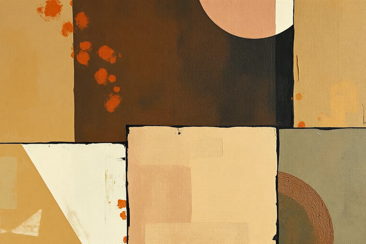 Abstract cubist-style painting composition with geometric shapes and muted earth tones evoking early 20th-century Spanish modern art