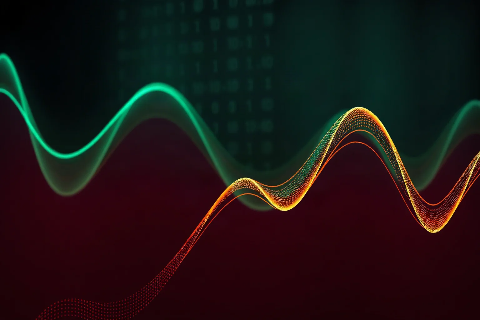 Abstract illustration of sound waves converting into binary data streams